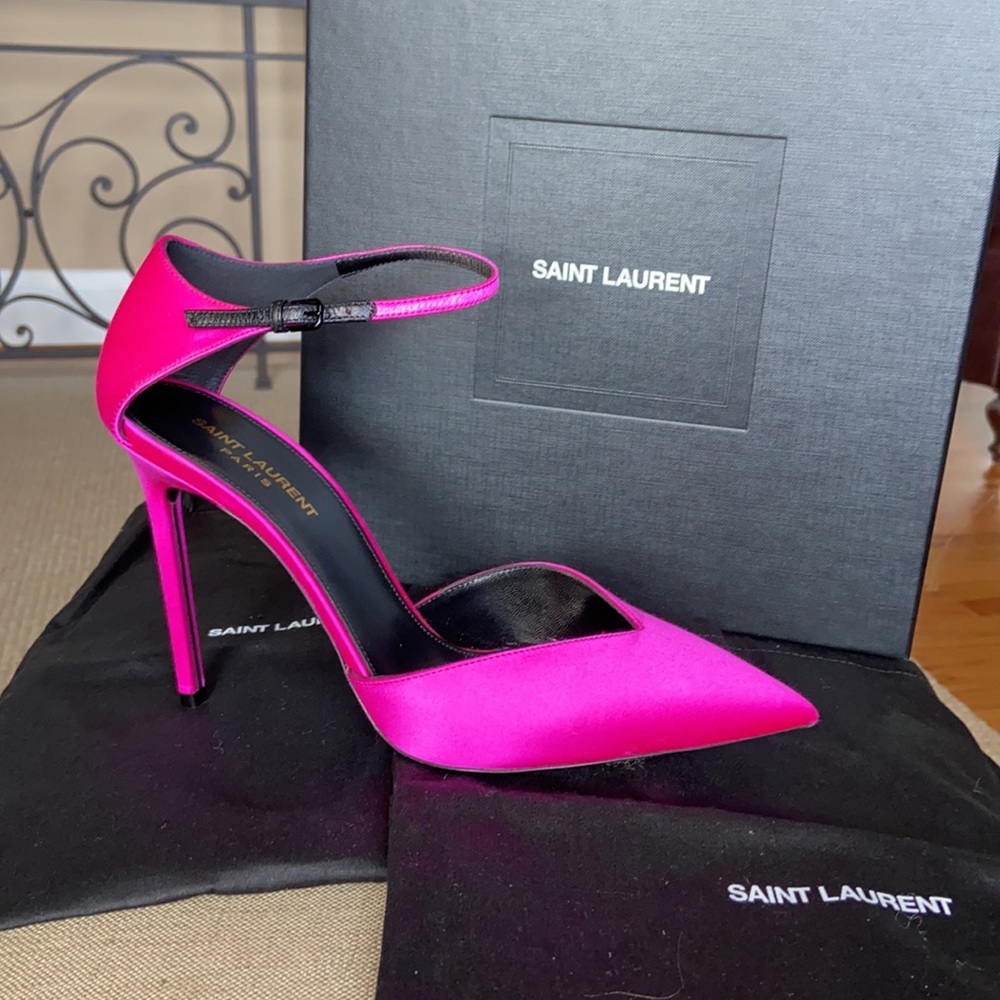 Saint Laurent Paris neon pink stilettos